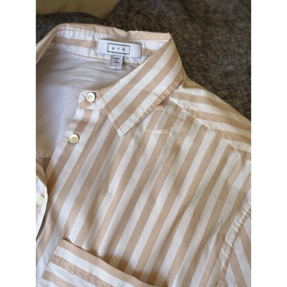 AYR Deep End Button Down Shirt Small Relaxed Peach Stripe Classic Coastal Preppy - Picture 7 of 10